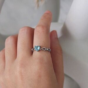 Silver plated Heart Shaped Aquamarine Ring